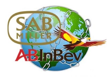 SABMiller and AB Inbev with a world covered in chains